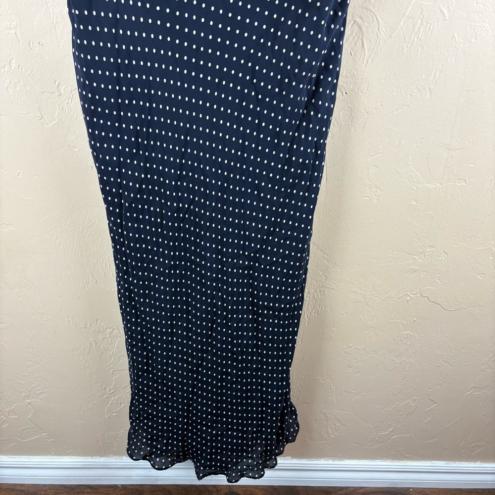 Ralph Lauren Silk Navy Polka Dot Women's Dress Ruffle Long Sleeveless Size 18 - Picture 7 of 8